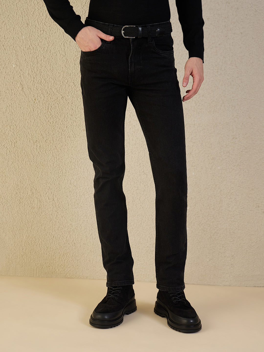Iconic Men Black Solid Skinny Fit Jeans