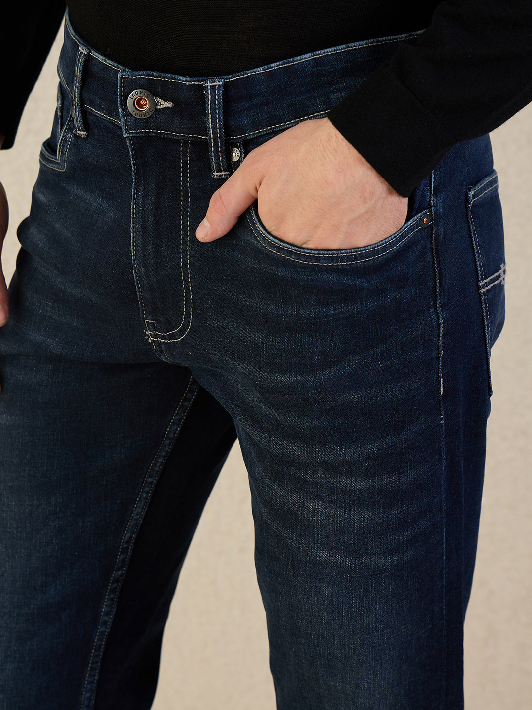 Iconic Men Navy Blue Solid Slim Fit Jeans