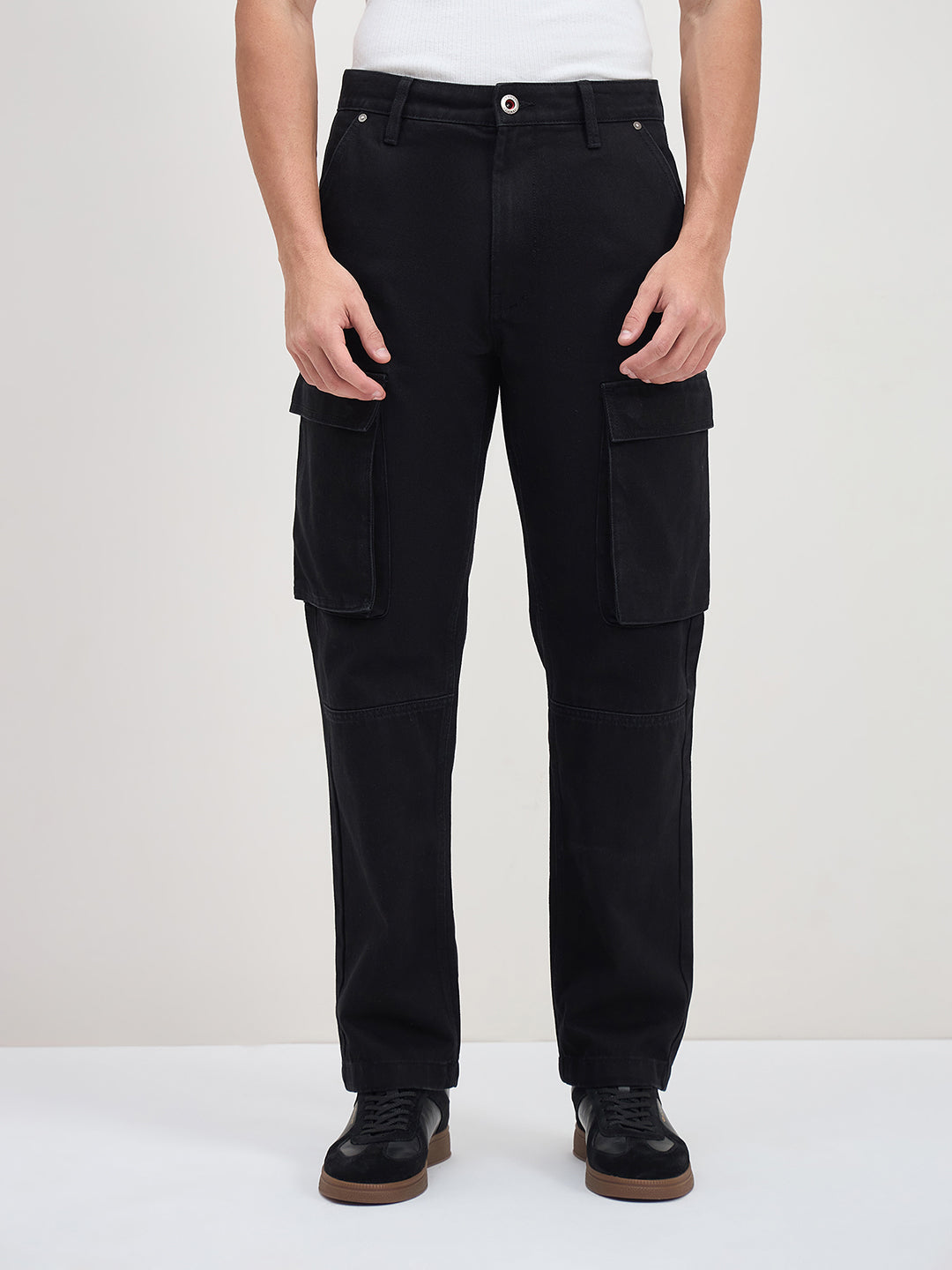 ICONIC Men Black Cargo Fit Jeans