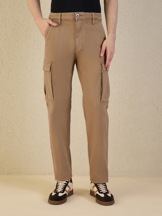 Iconic Men Brown Solid Cargo Fit Jeans