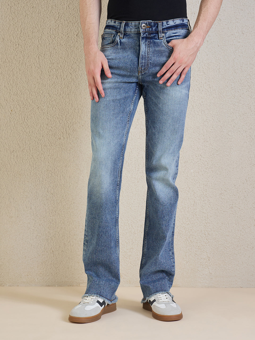 Iconic Men Blue Solid Boot Cut Jeans
