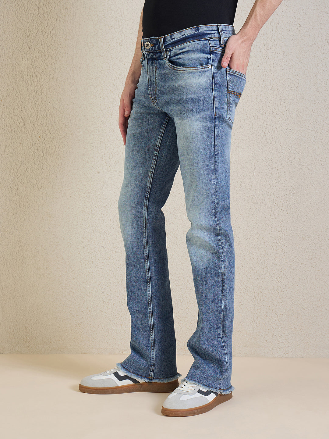 Iconic Men Blue Solid Boot Cut Jeans