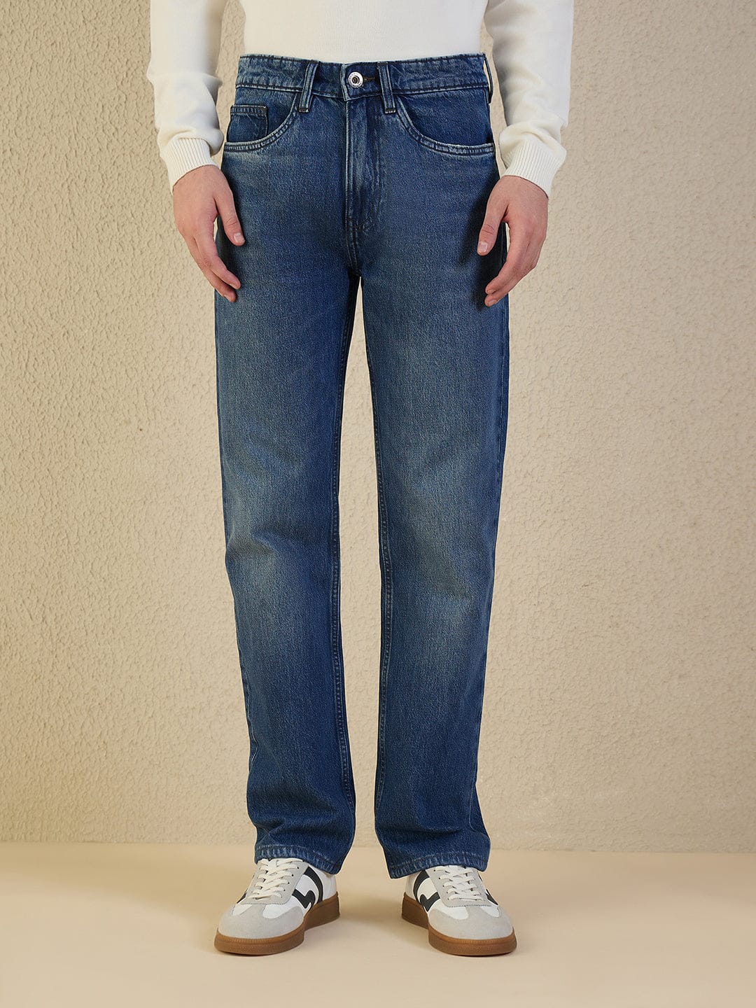 Iconic Men Blue Solid Pure Cotton Regular Fit Jeans