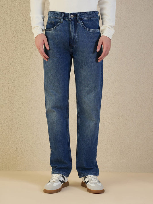 Iconic Men Blue Solid Pure Cotton Regular Fit Jeans