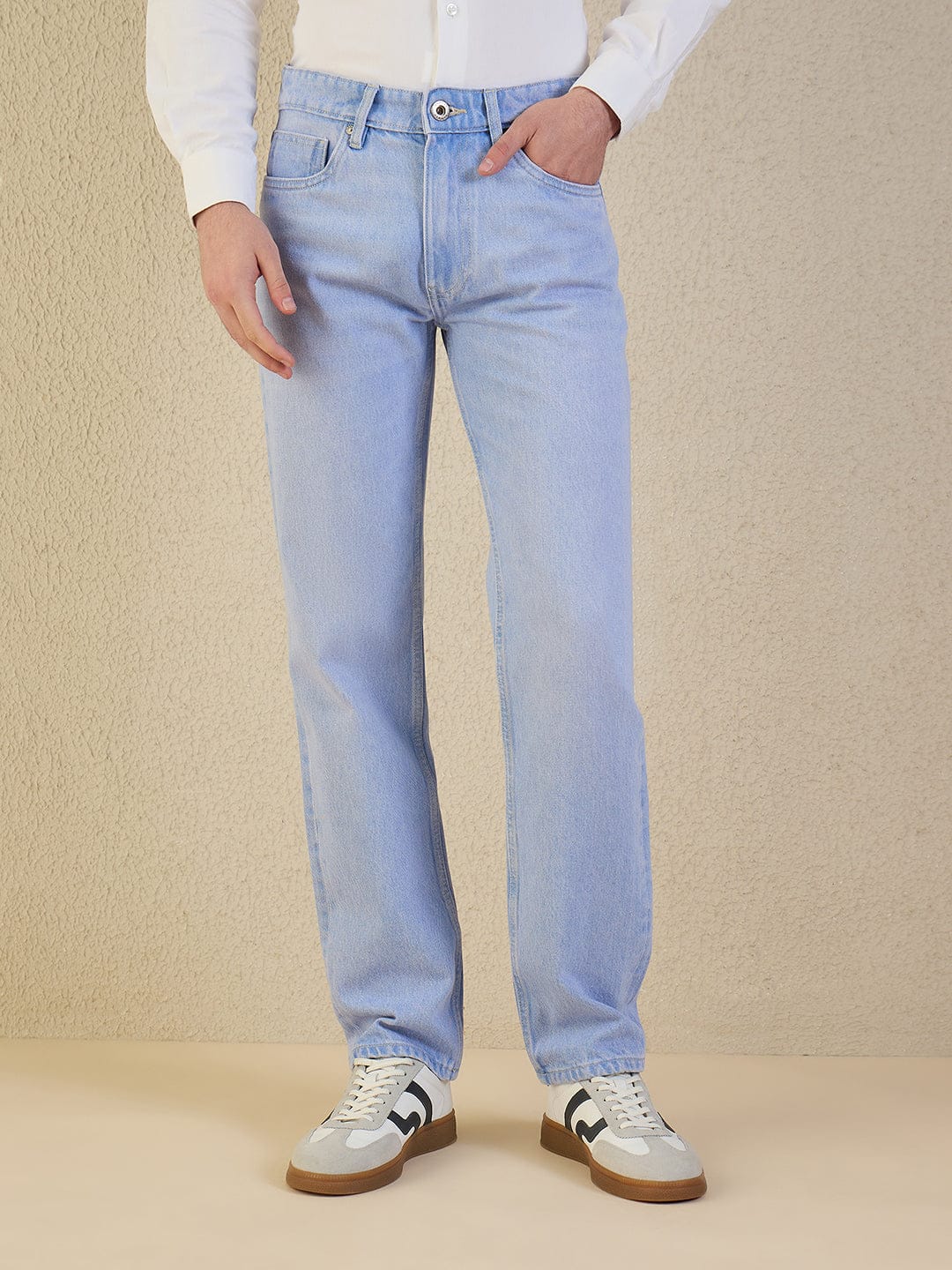 Shop Iconic Men Regular Fit Blue Solid Jeans Online – Iconic India
