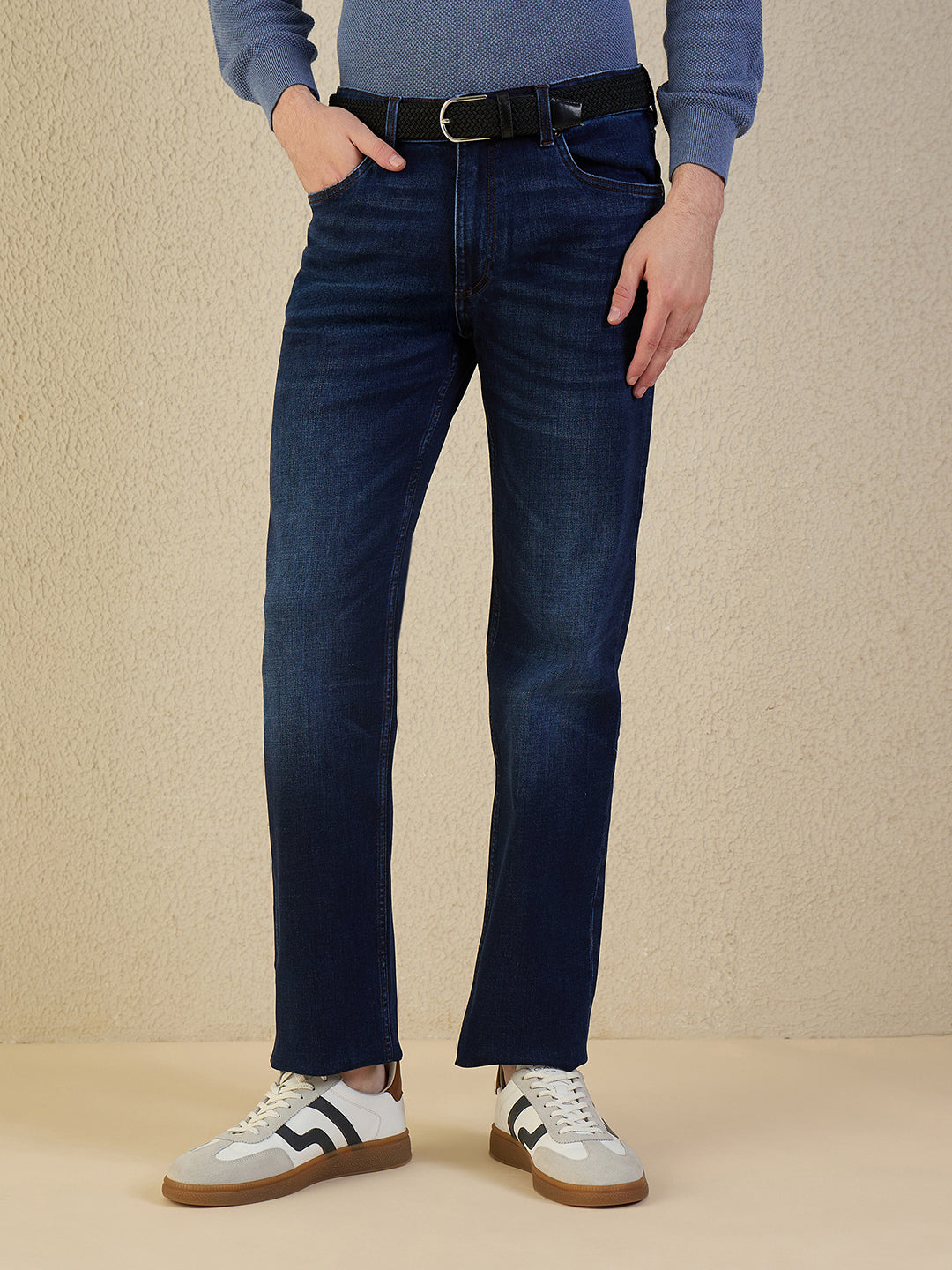 Iconic Men Navy Blue Solid Jeans