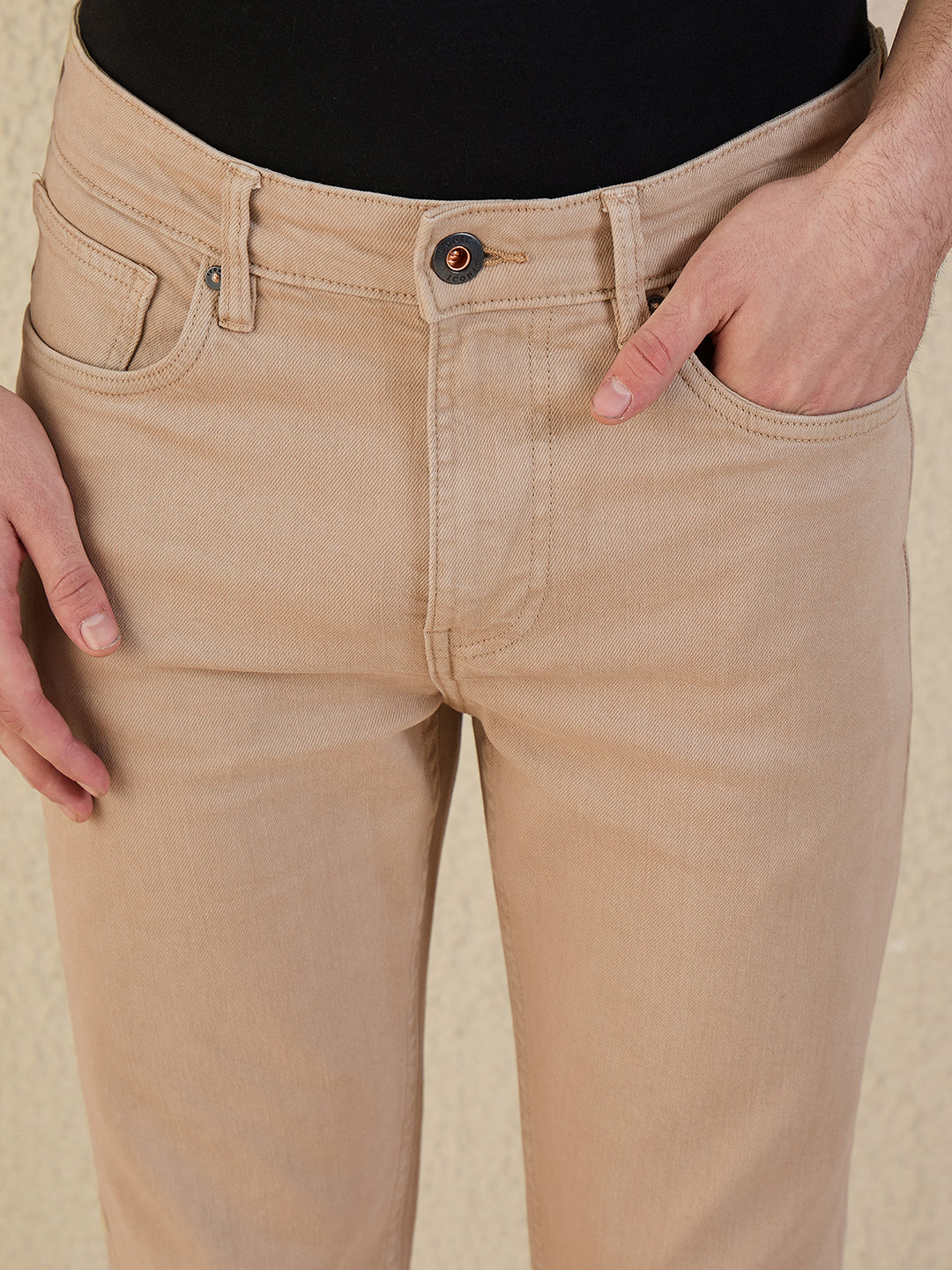 Iconic Men Brown Solid Slim Fit Jeans