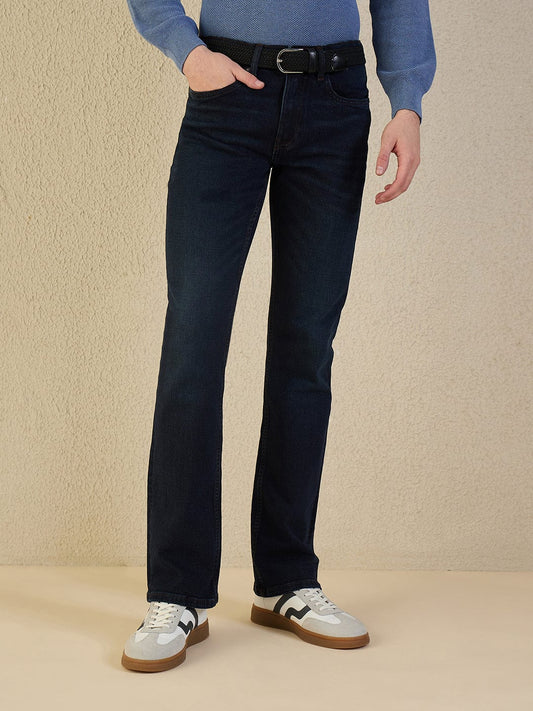 Iconic Men Navy Blue Solid Boot Cut Jeans