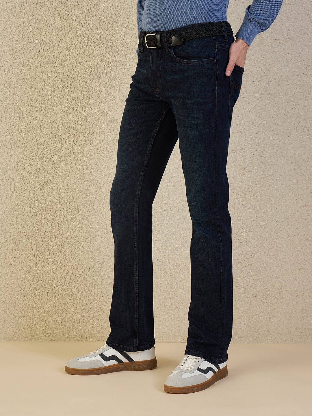 Iconic Men Navy Blue Solid Boot Cut Jeans