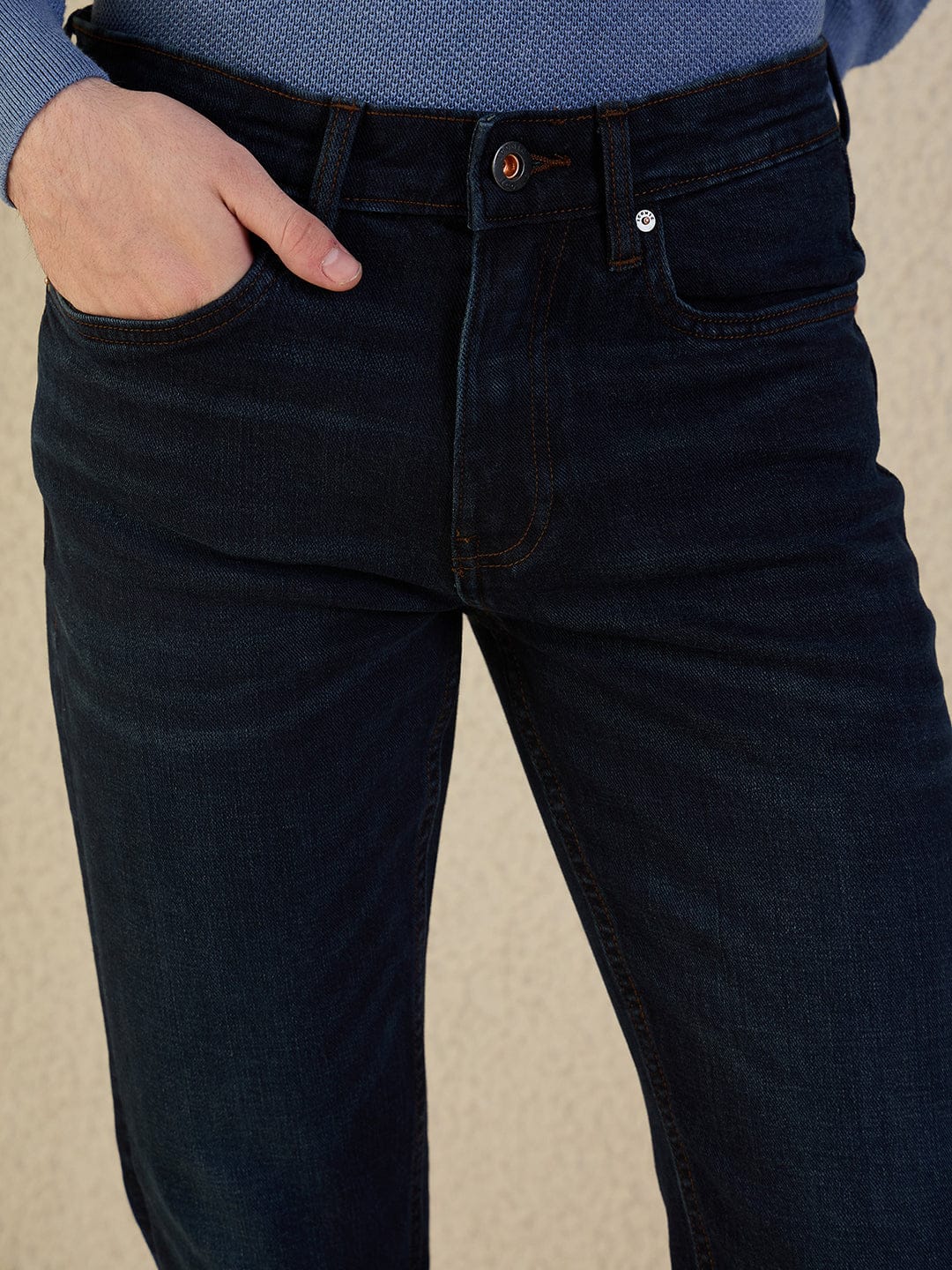 Iconic Men Navy Blue Solid Boot Cut Jeans