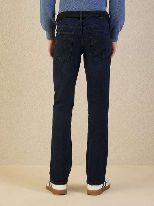 Iconic Men Navy Blue Solid Boot Cut Jeans