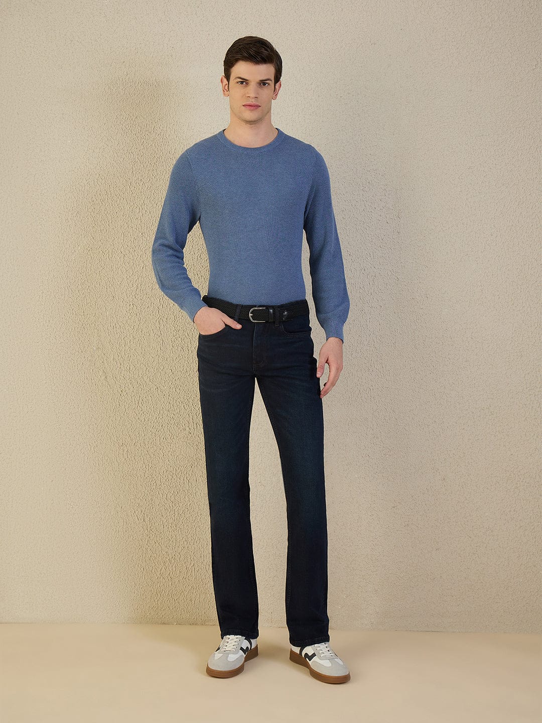 Iconic Men Navy Blue Solid Boot Cut Jeans