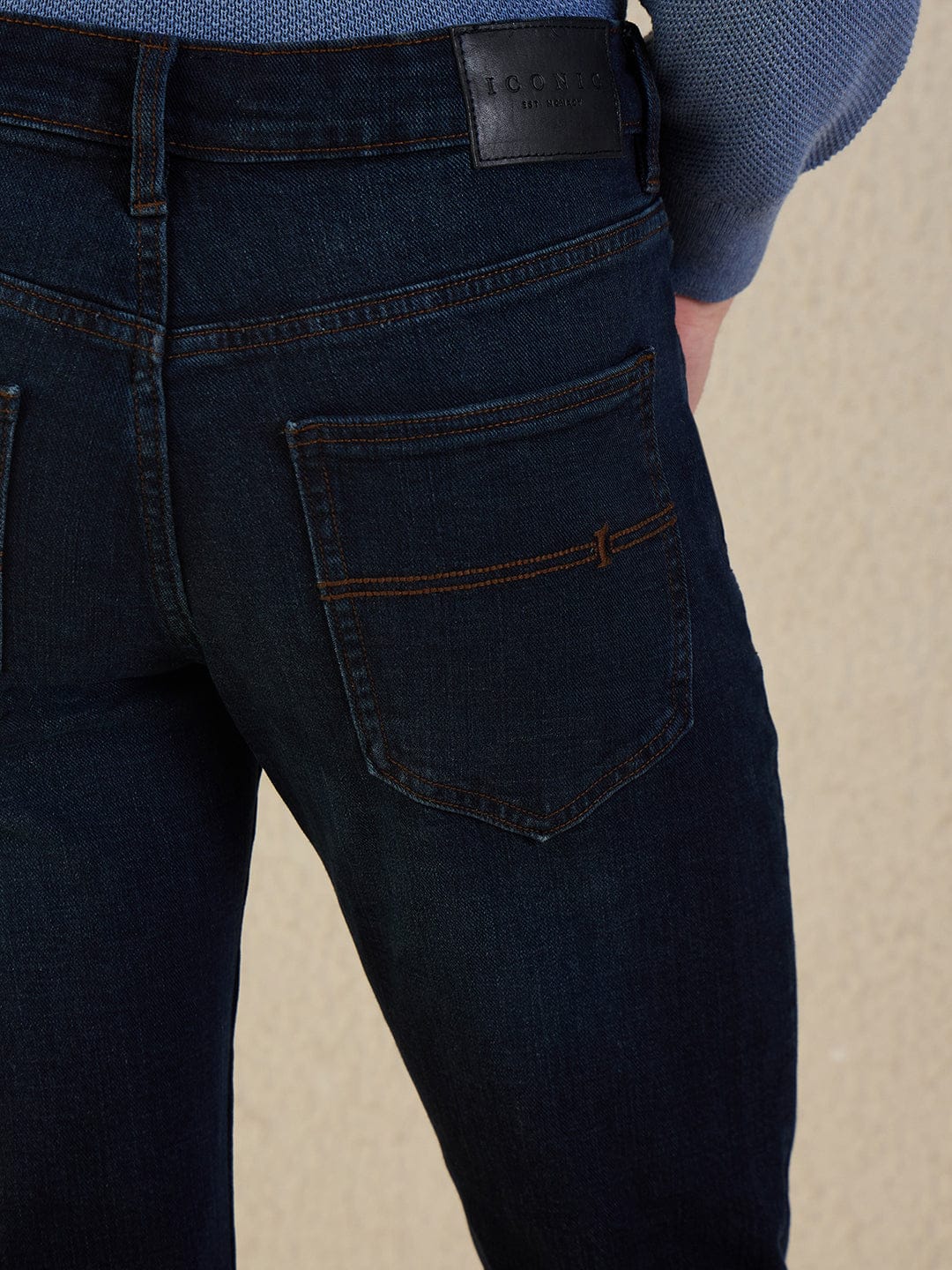 Iconic Men Navy Blue Solid Boot Cut Jeans