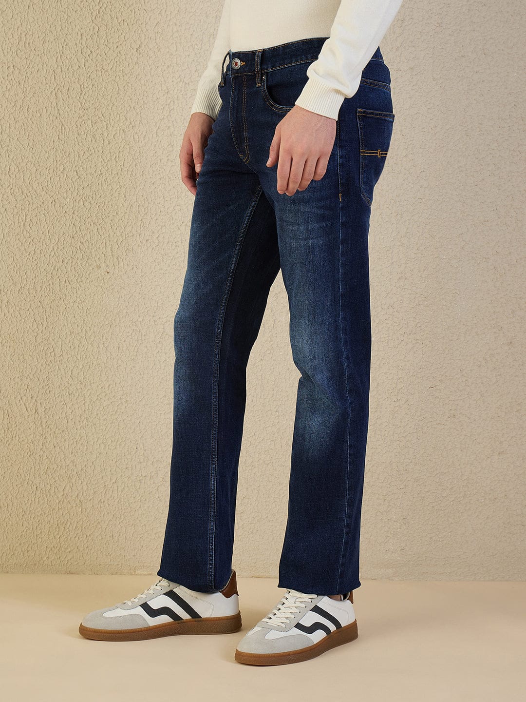 Iconic Men Navy Blue Solid Boot Cut Jeans