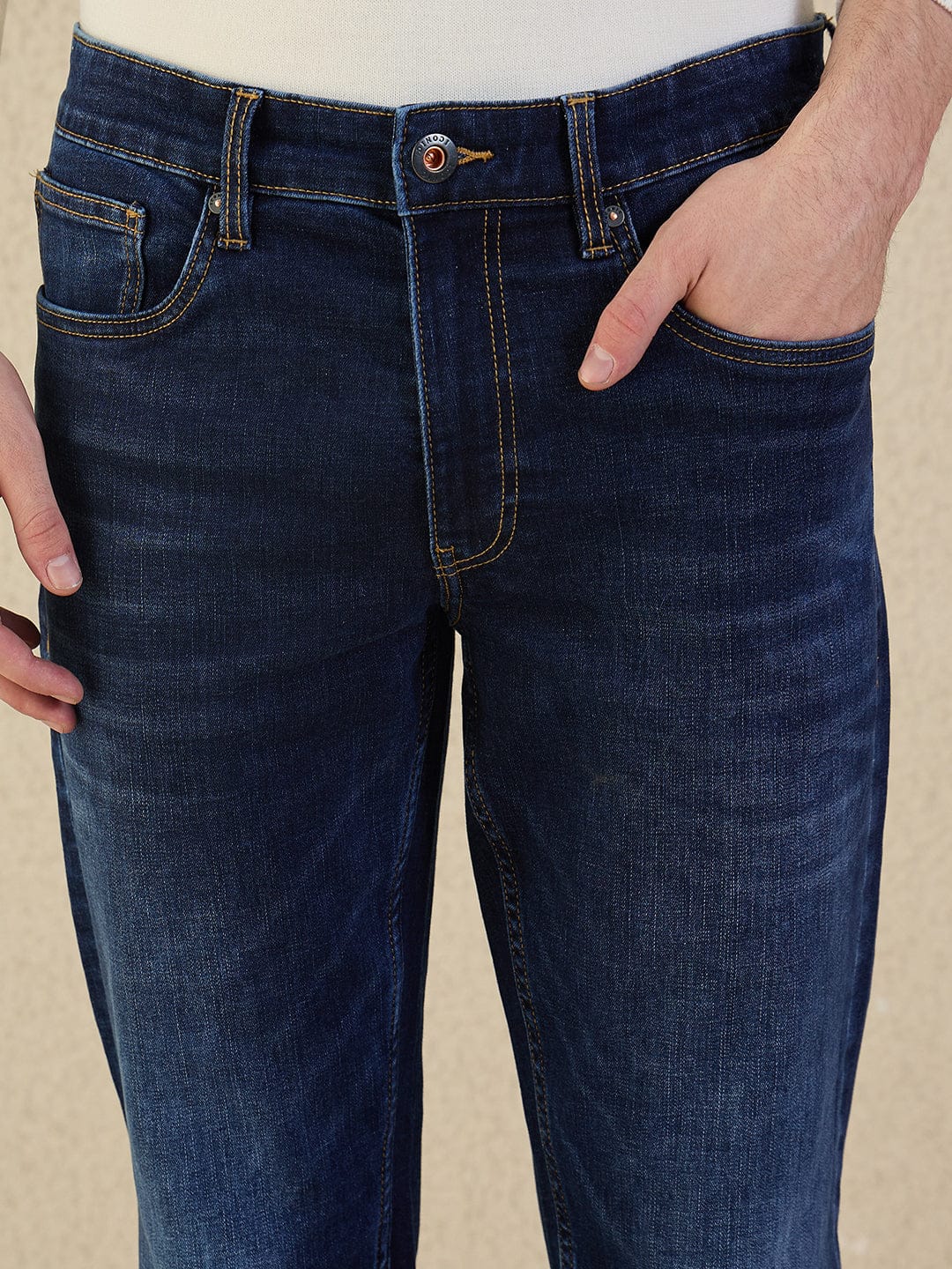 Iconic Men Navy Blue Solid Boot Cut Jeans