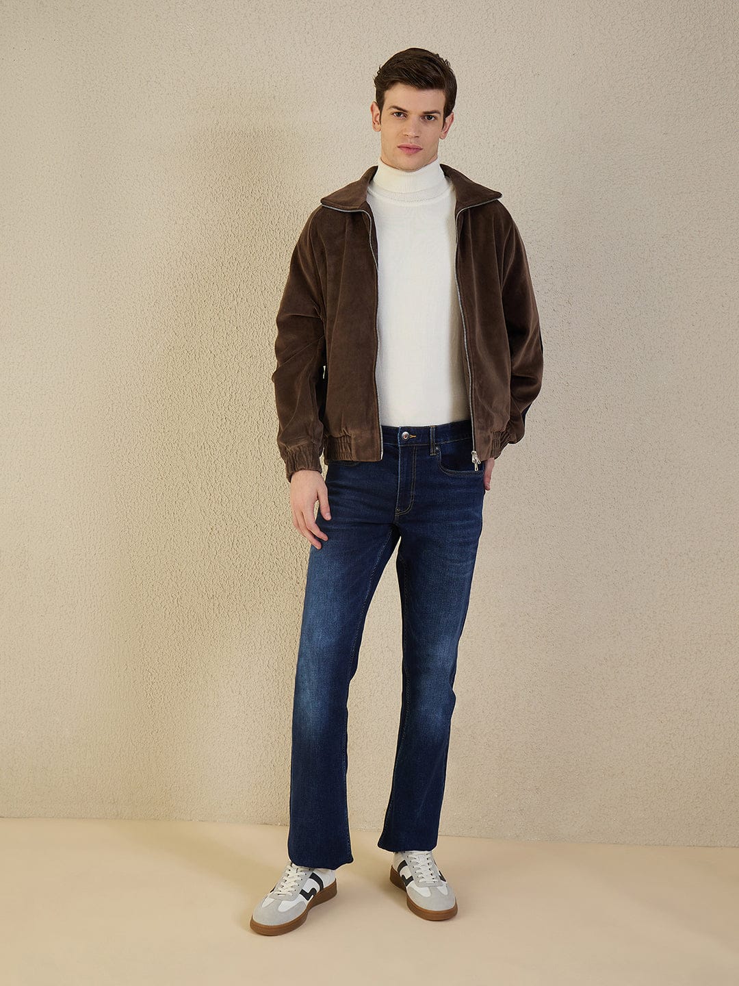 Iconic Men Navy Blue Solid Boot Cut Jeans