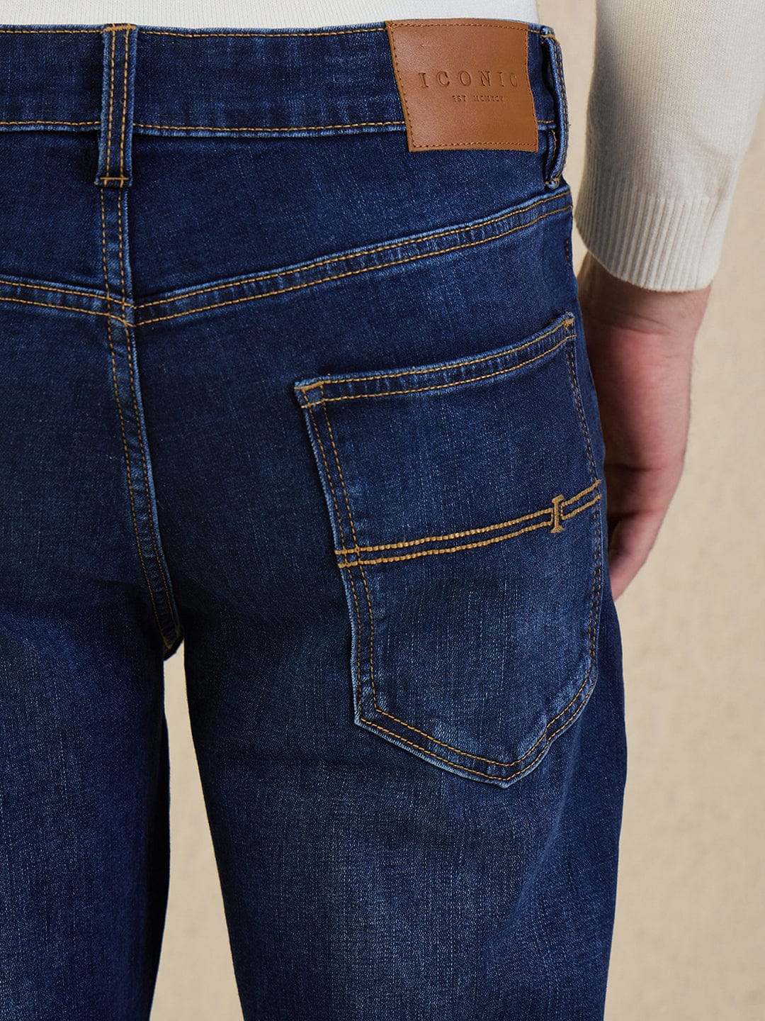 Iconic Men Navy Blue Solid Boot Cut Jeans