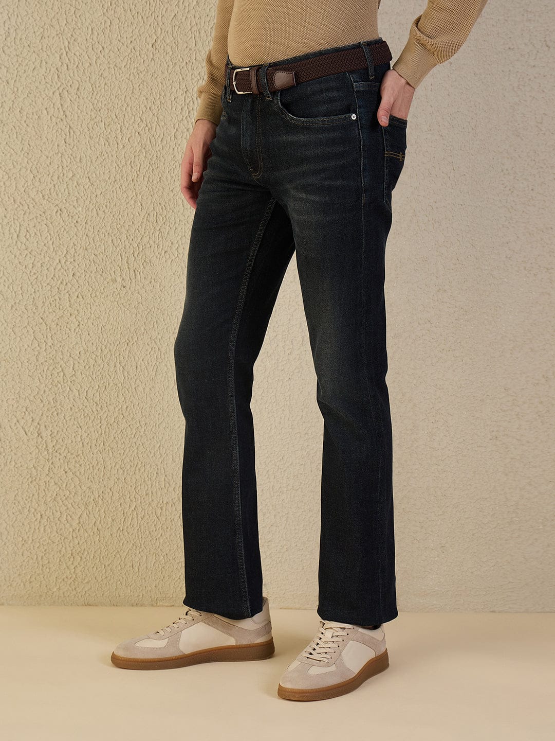 Iconic Men Navy Blue Solid Boot Cut Jeans