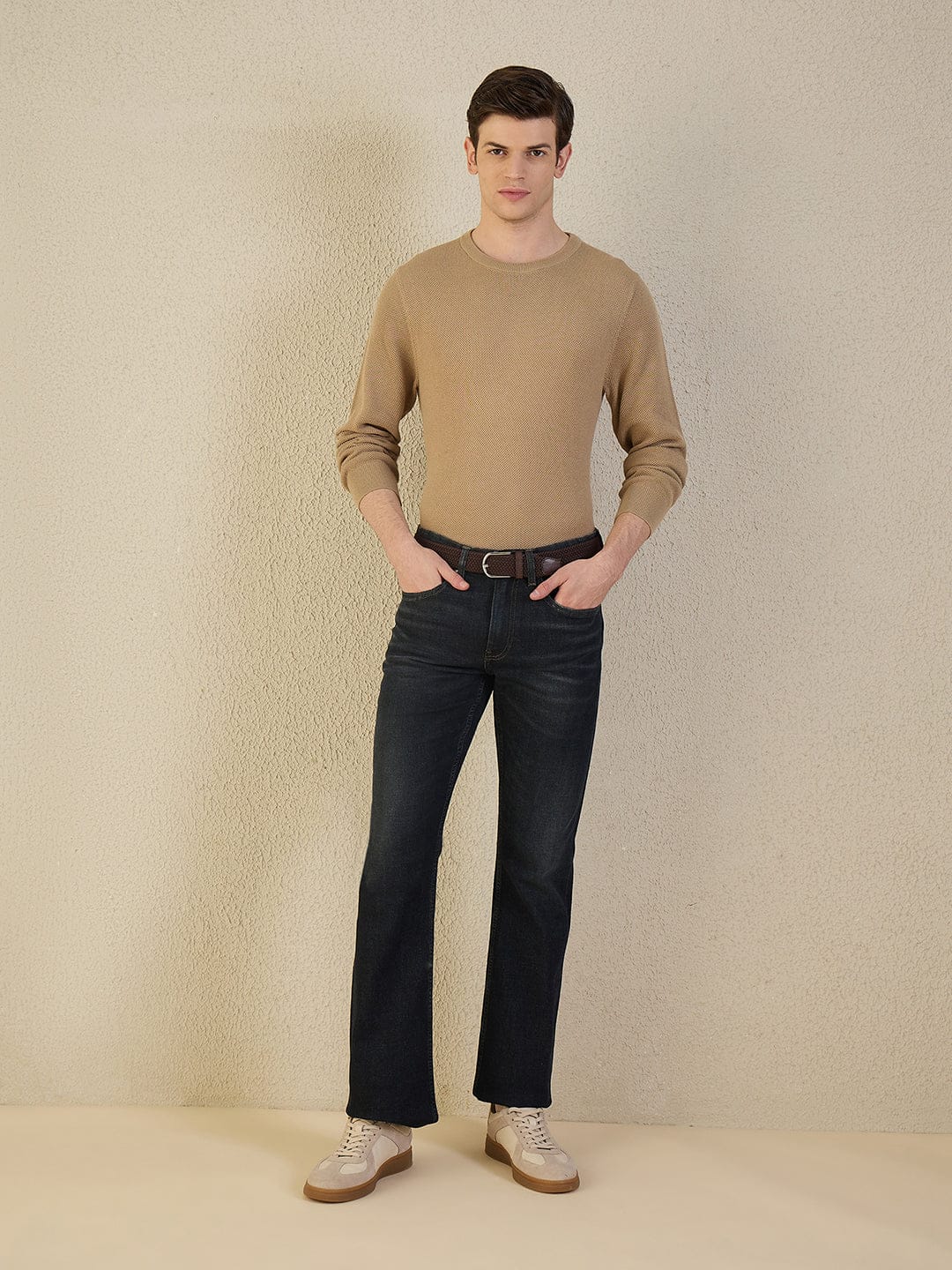 Iconic Men Navy Blue Solid Boot Cut Jeans