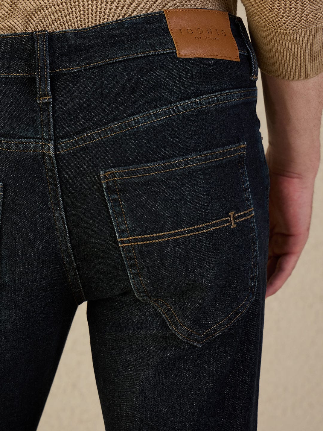 Iconic Men Navy Blue Solid Boot Cut Jeans