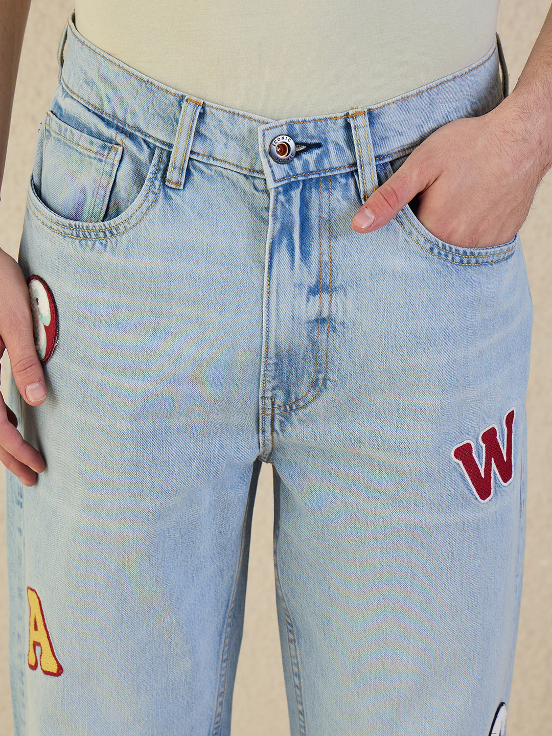 Iconic Men Blue Solid Pure Cotton Loose Fit Jeans