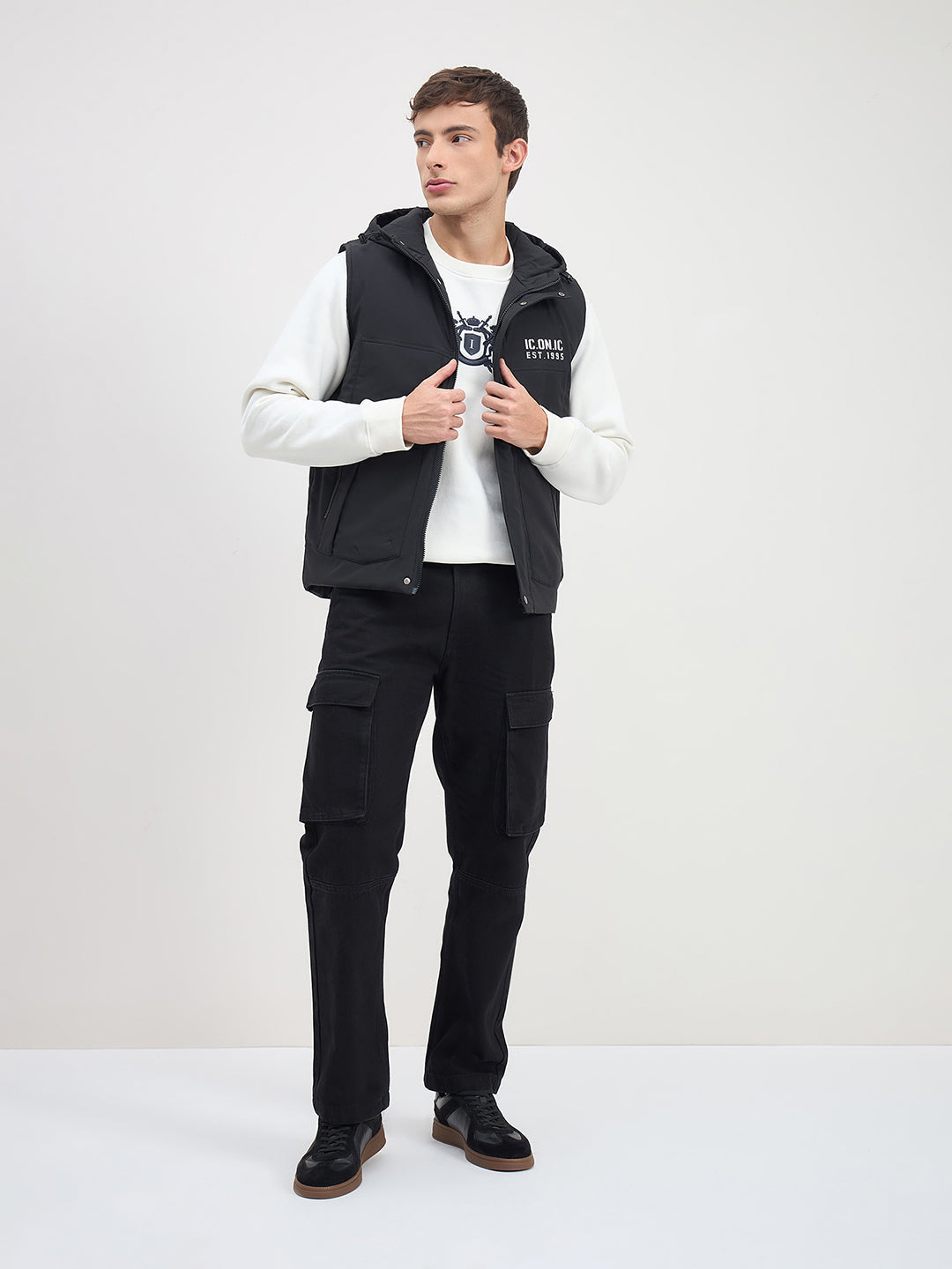 ICONIC Men Black Regular Fit Hoodie Jacket