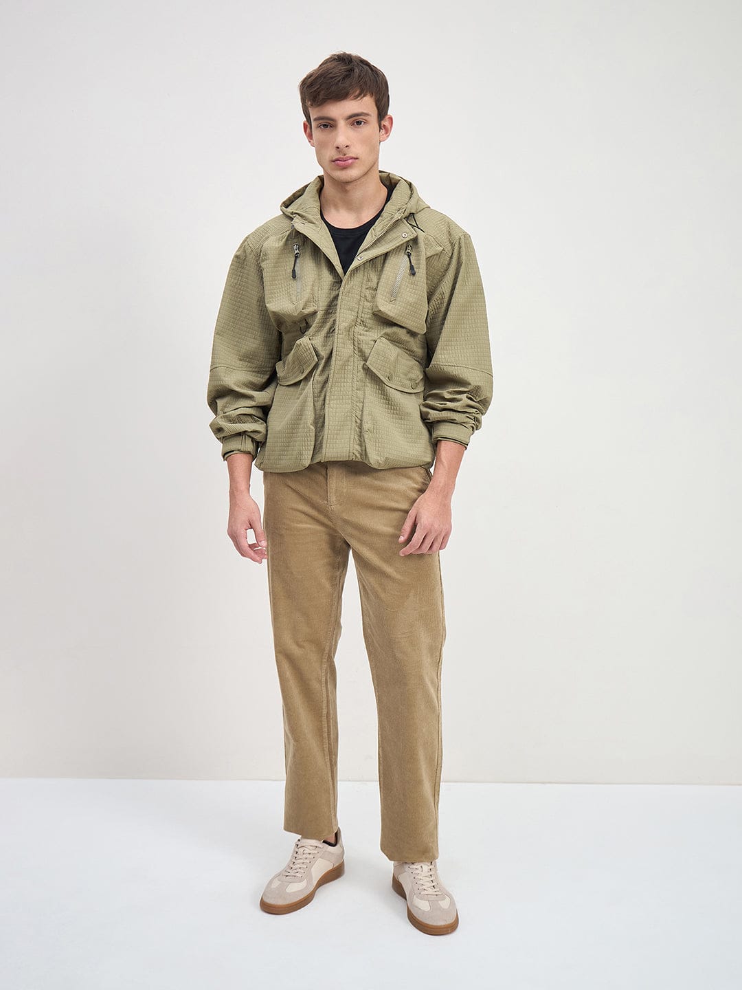 ICONIC Men Green Textured Regular Fit Hoodie Jacket