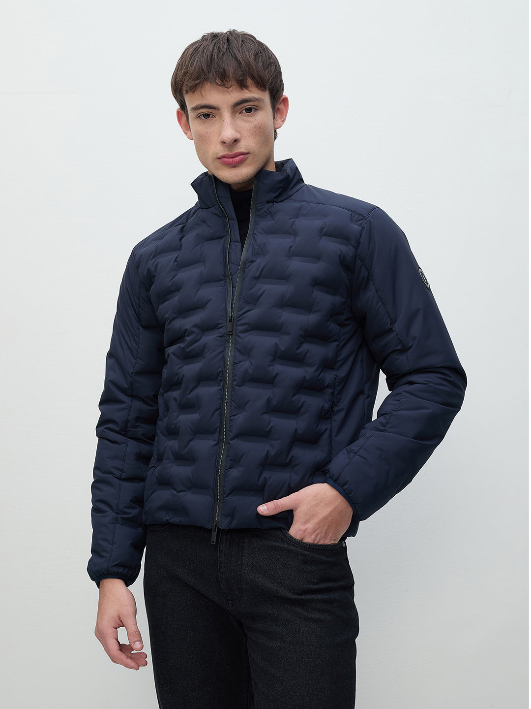 ICONIC Men Navy Blue Quilted High Neck Puffer Jacket