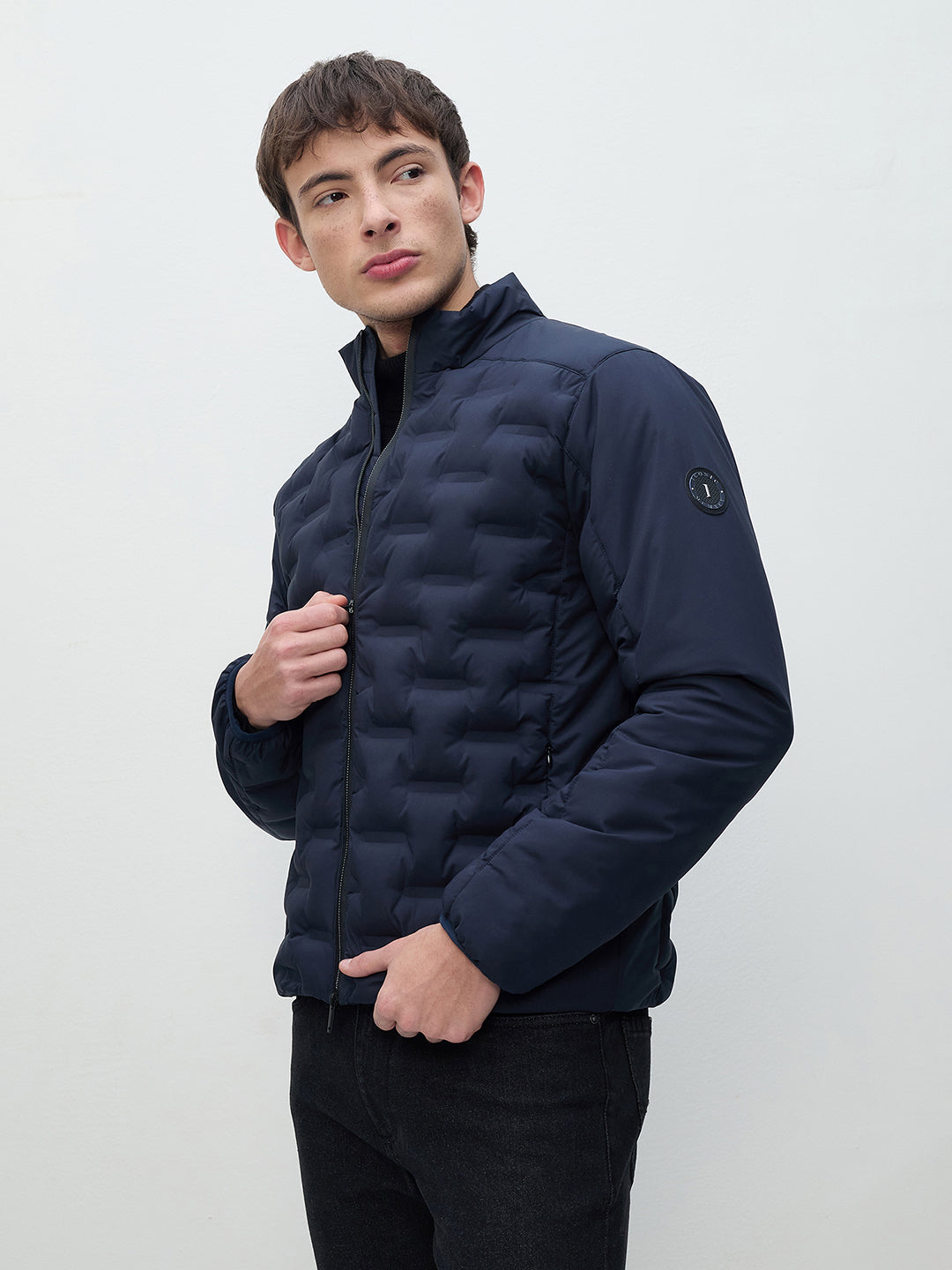 ICONIC Men Navy Blue Quilted High Neck Puffer Jacket