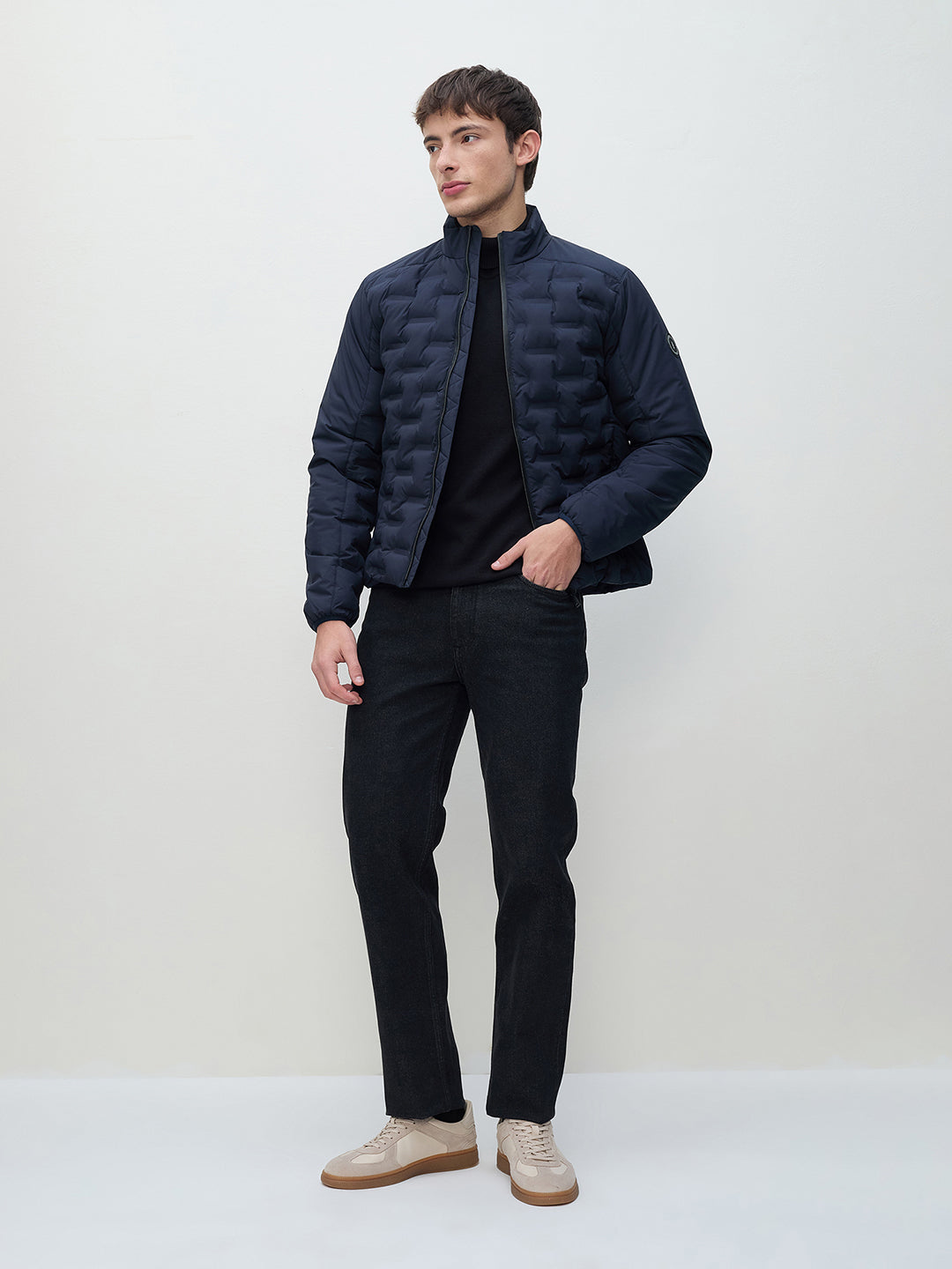 ICONIC Men Navy Blue Quilted High Neck Puffer Jacket