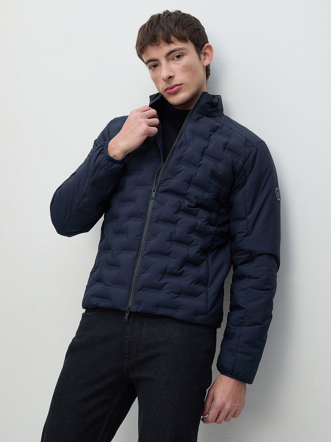 ICONIC Men Navy Blue Quilted High Neck Puffer Jacket