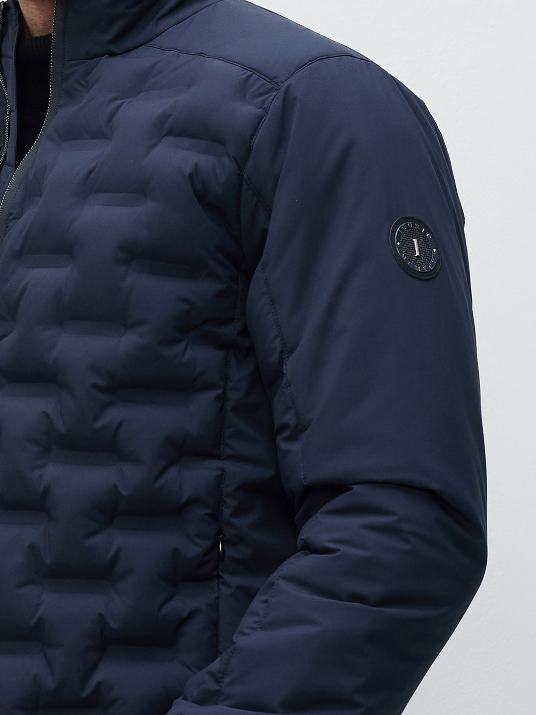 ICONIC Men Navy Blue Quilted High Neck Puffer Jacket