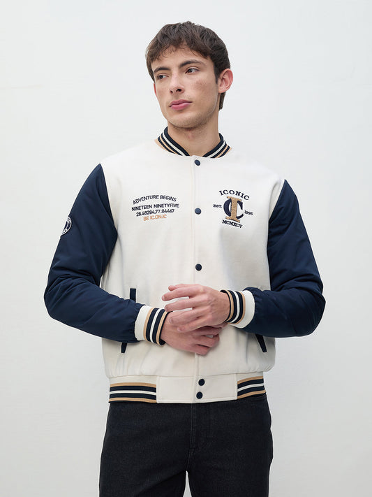 ICONIC Men Multi Colorblock Band Collar Varsity Jacket