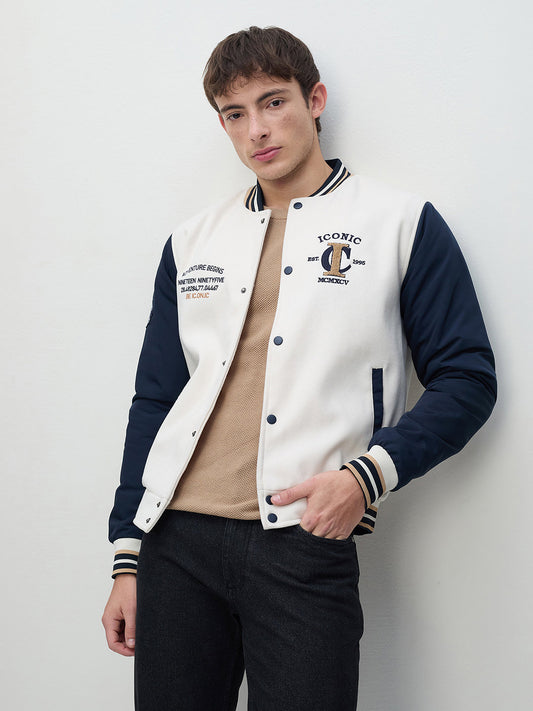ICONIC Men Multi Colorblock Band Collar Varsity Jacket