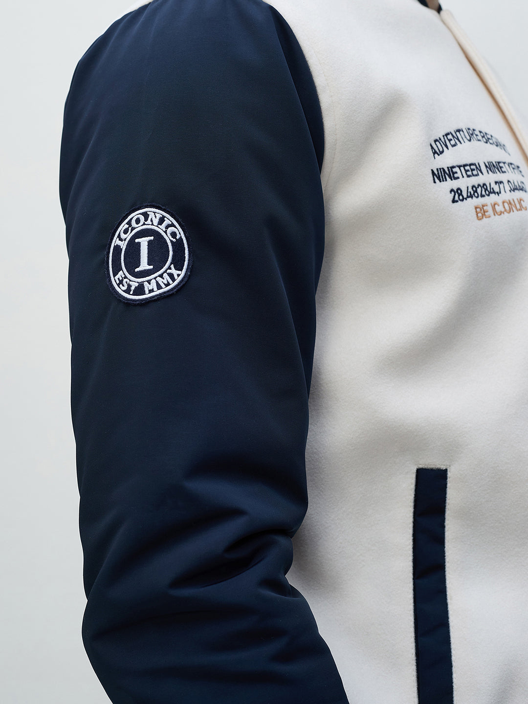 ICONIC Men Multi Colorblock Band Collar Varsity Jacket