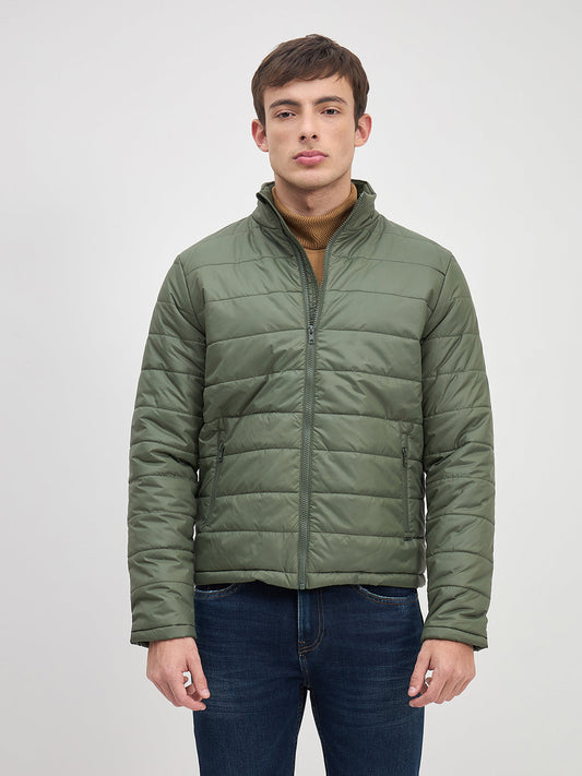 ICONIC Men Green Quilted High Neck Regular Fit Jacket