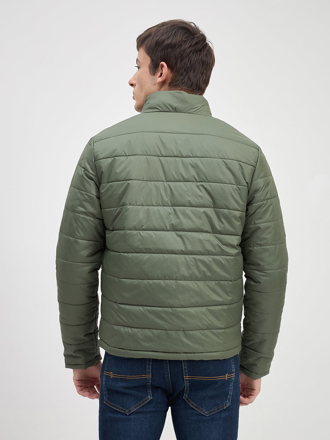 ICONIC Men Green Quilted High Neck Regular Fit Jacket
