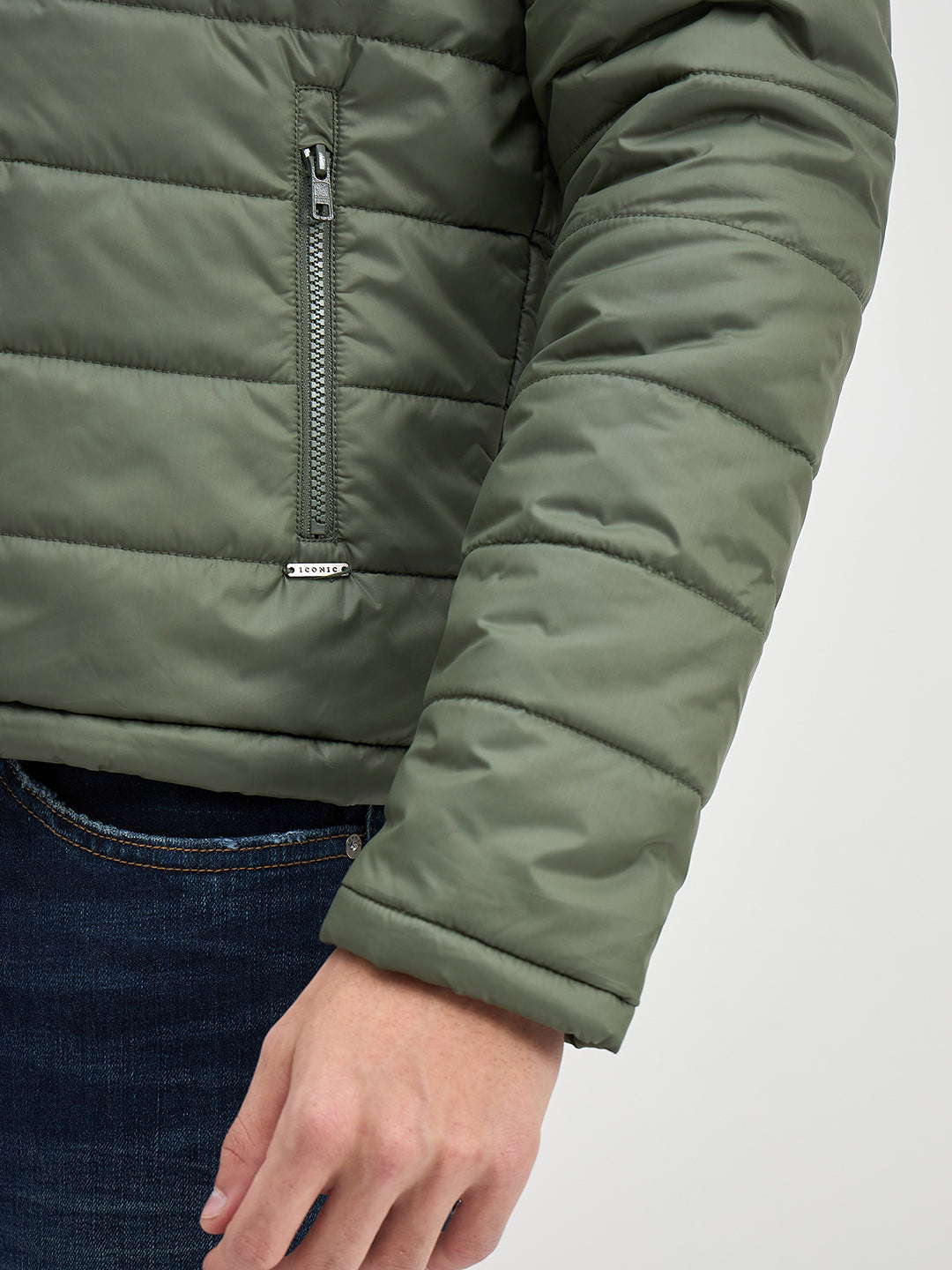 ICONIC Men Green Quilted High Neck Regular Fit Jacket