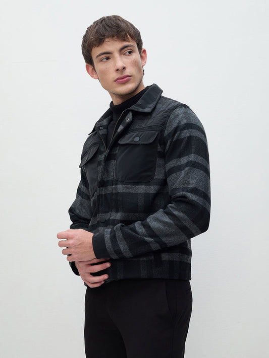 ICONIC Men Black Check Regular Fit Jacket