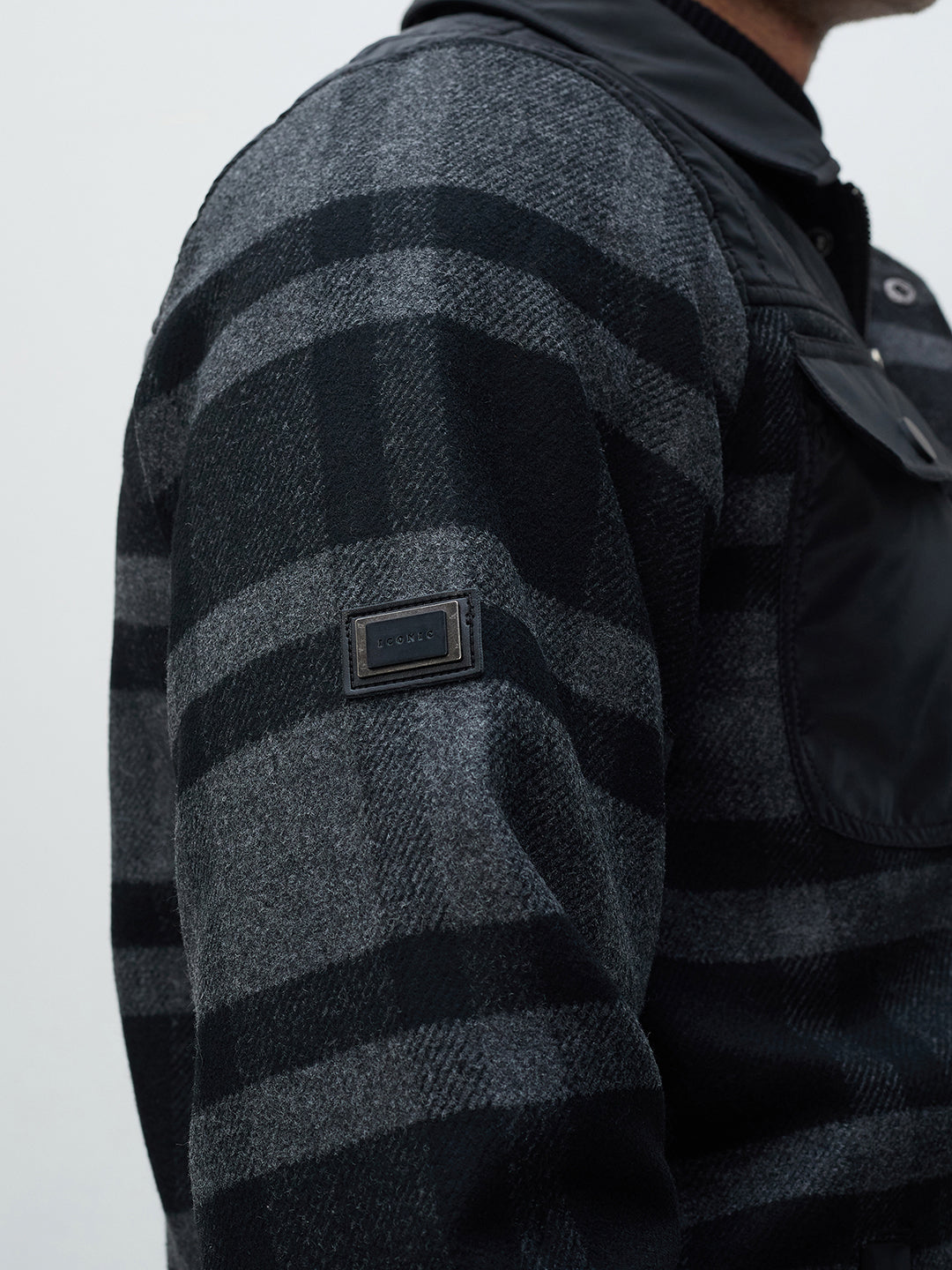 ICONIC Men Black Check Regular Fit Jacket