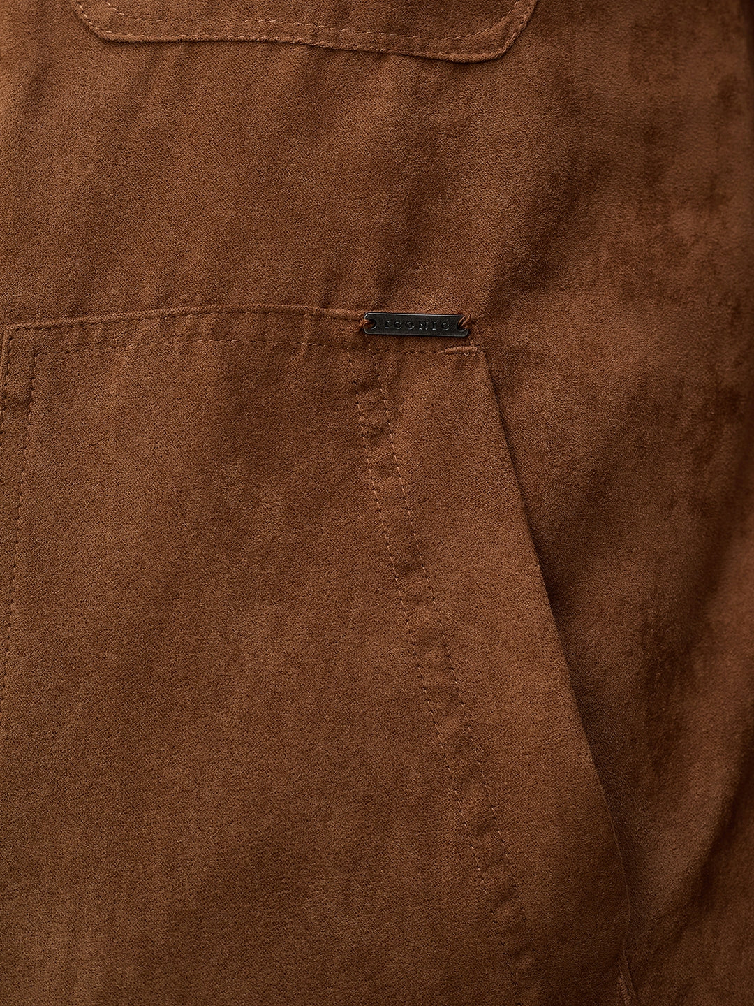 ICONIC Men Brown Suede Detachable Collar Jacket
