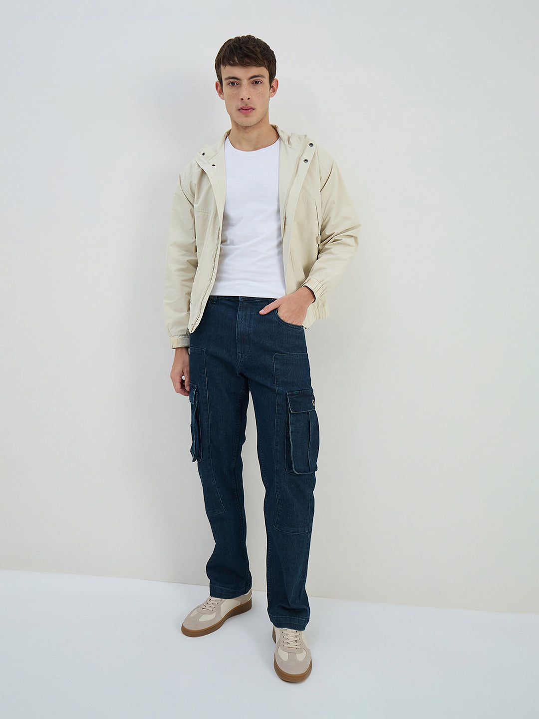 Iconic Men Beige Solid Collared Jacket