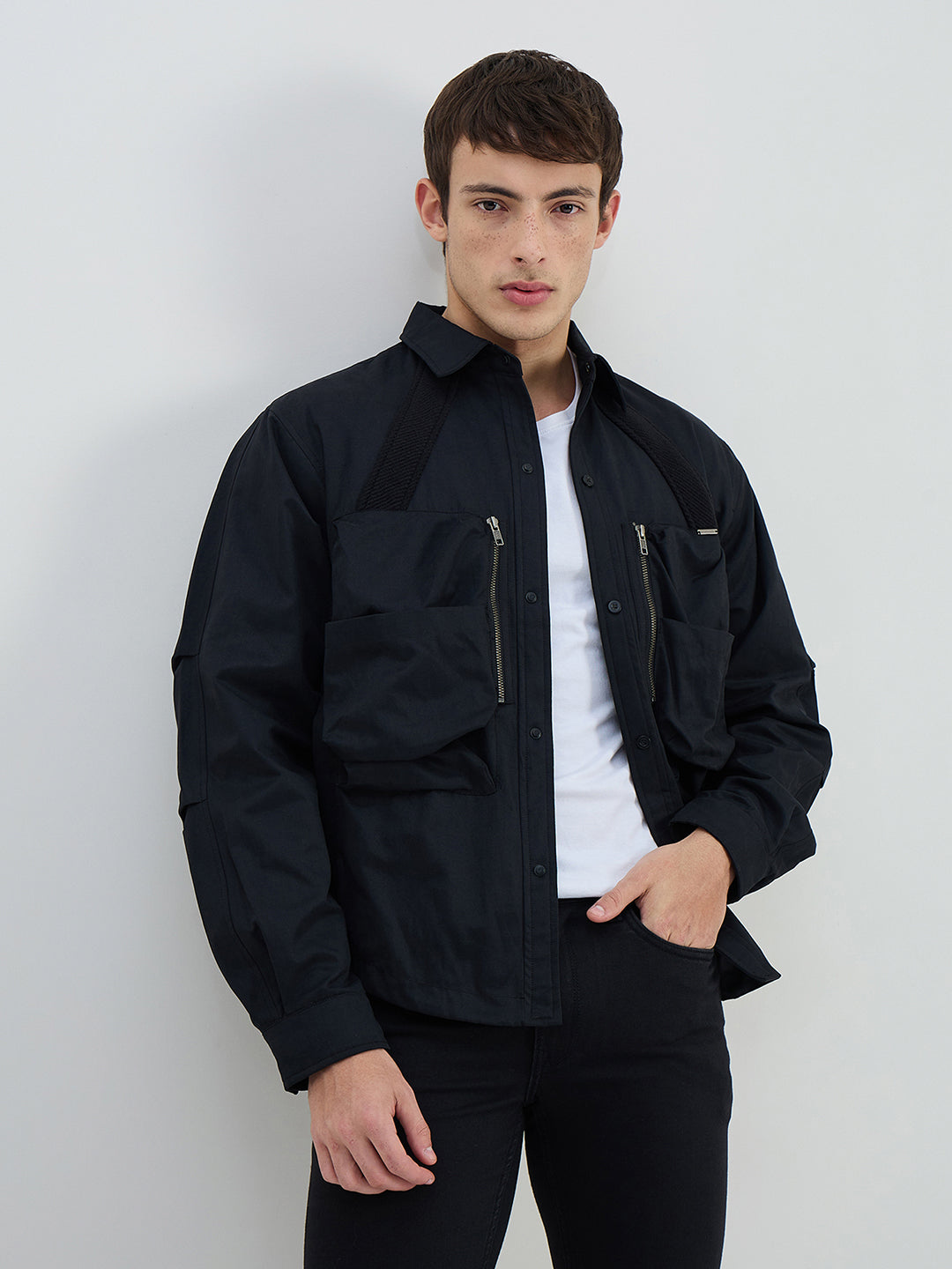 Iconic Men Regular Fit Black Solid Jacket