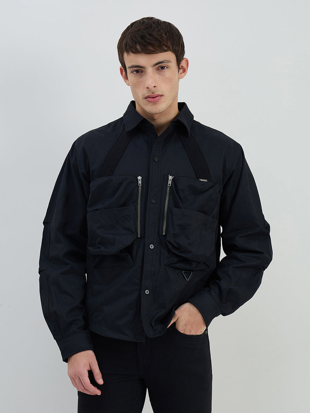 Iconic Men Regular Fit Black Solid Jacket