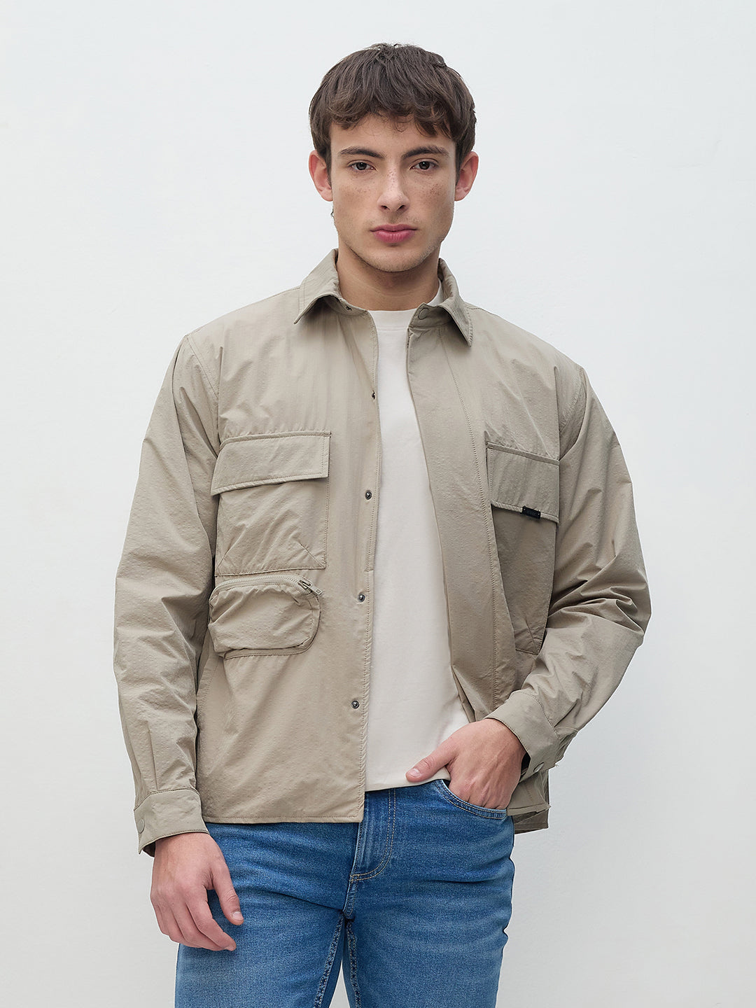 ICONIC Men Beige Regular Fit Jacket
