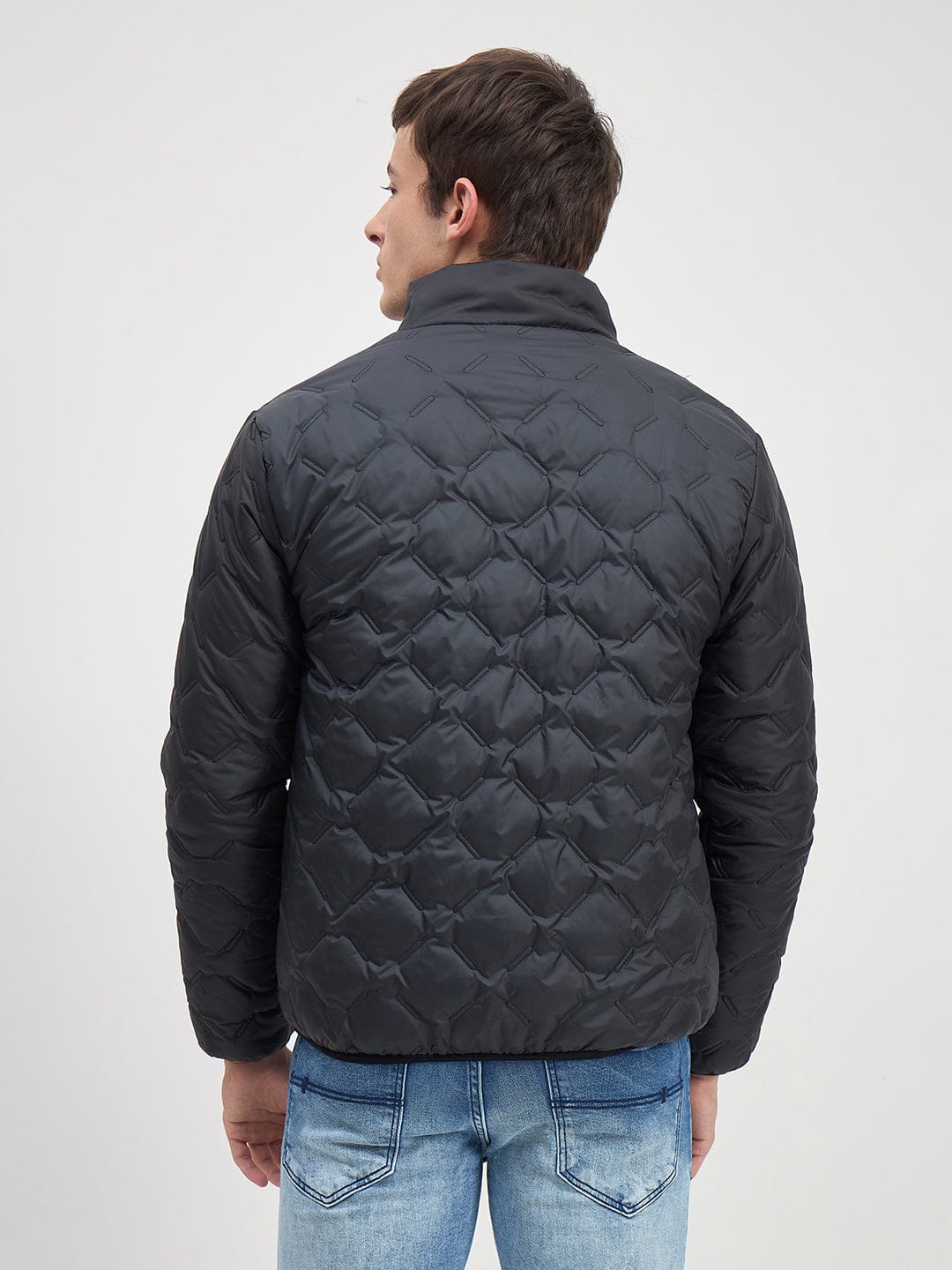 ICONIC Men Black Quilted Regular Fit Hoodie Jacket