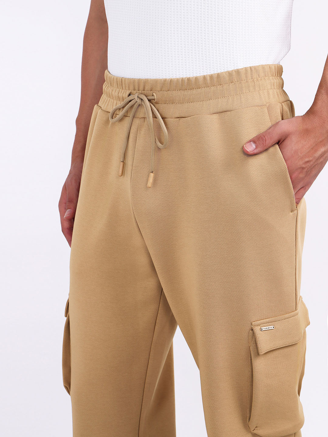 Iconic Men Beige Relaxed Fit Coloublocked Sweatpant