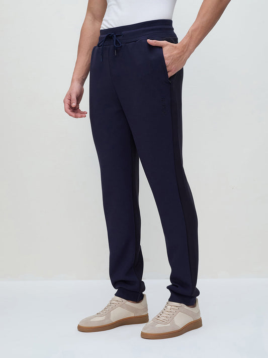 ICONIC Men Navy Blue Silicon Transfer Relaxed Fit Sweatpant