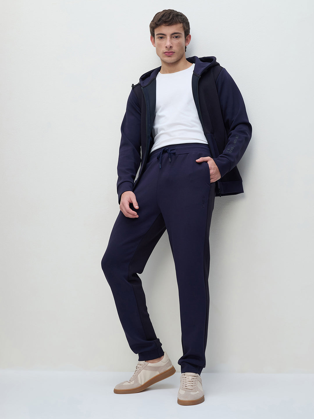 ICONIC Men Navy Blue Silicon Transfer Relaxed Fit Sweatpant
