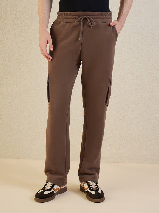 Iconic Men Brown Solid Pure Cotton Cargo Fit Sweat Pant